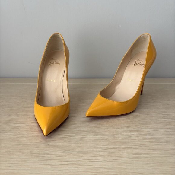 Christian Louboutin Pigalle Follies 100 Yellow Patent Leather Pumps - Picture 3 of 9